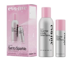 New Eva NYC Kweeen Silver Hair & Body Glitter Spray Duo Gift Set